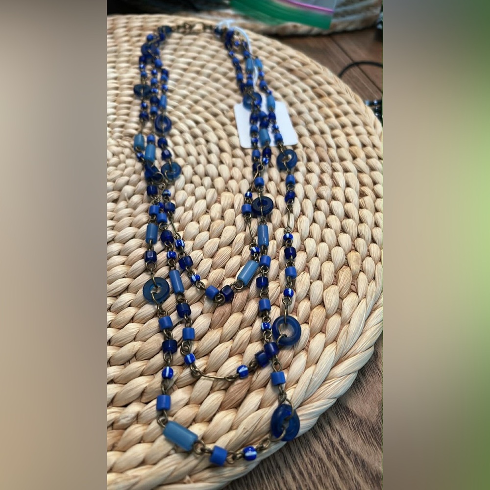 Vintage Bohemian glass Elegant Blue Beaded Necklace